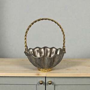 Vintage Silver Plated Basket with Gold Braided Riveted Handle & Base